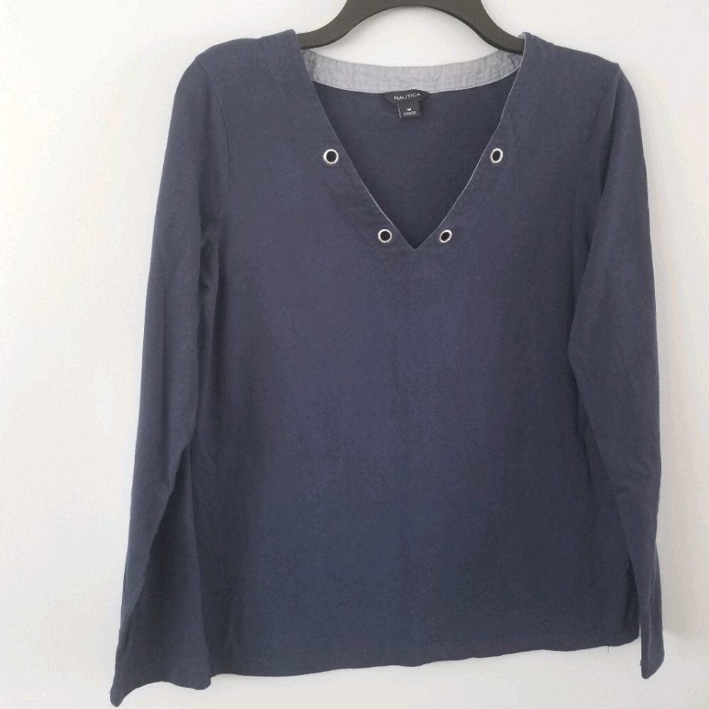 Nautica Blue Long Sleeve Shirt - Medium
